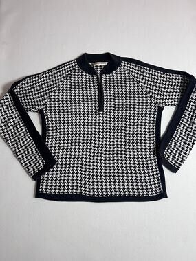 Fairway & Greene Womens XS Black White Houndstooth 1/4 Zip Pima Cotton Sweater